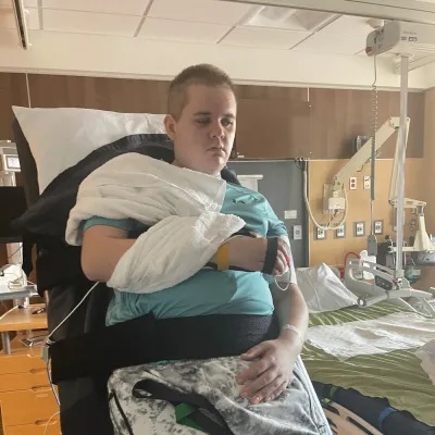 Lucas recovering at the hospital.