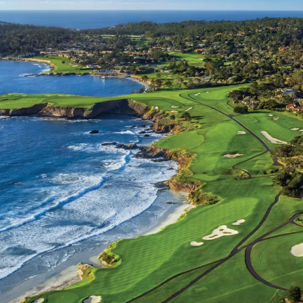 Sky view of a hole at Pebble Beach golf course