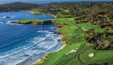 Sky view of a hole at Pebble Beach golf course