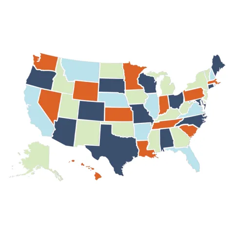 Square map of United States in Spare Key colors